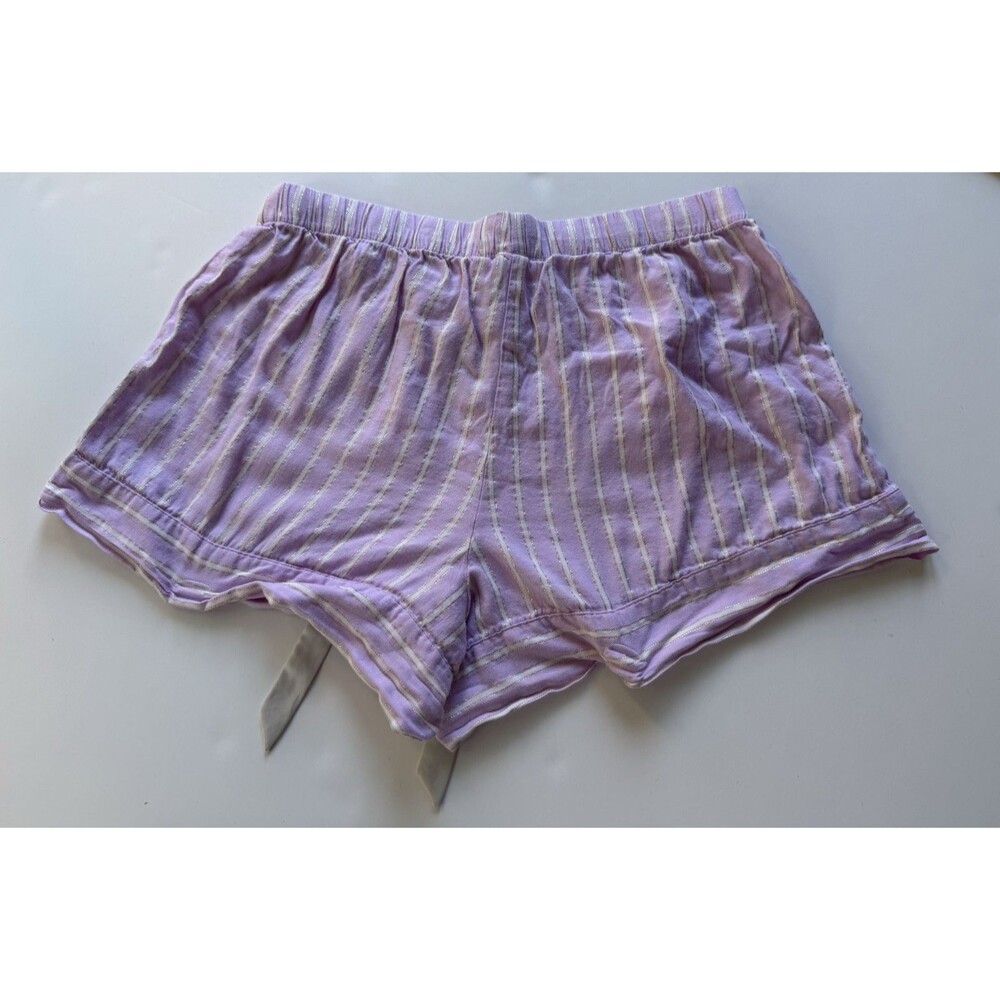 VICTORIA'S SECRET SLEEP SHORTS  Sz MEDIUM Pink Lilac GOLD STRIPE Cotton Blend ￼